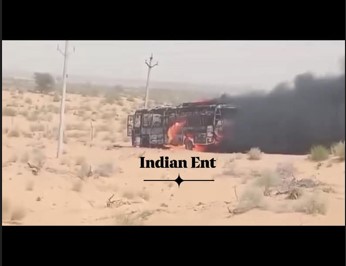 भीषण गर्मी में दौड़ती बस बनी आग का गोला, खाजूवाला में बड़ा हादसा टला।