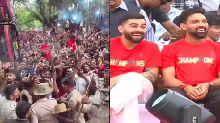 लोगों की मौत के बाद भी चिन्नास्वामी स्टेडियम में चलता रहा RCB का जश्न, सोशल मीडिया पर उठे सवाल।