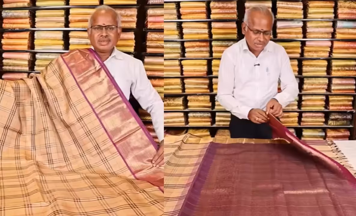 भारतीय साड़ी ब्रांड ने कांचीपुरम साड़ी पर बरबरी चेक्स का किया प्रयोग, फैशन की नई दिशा