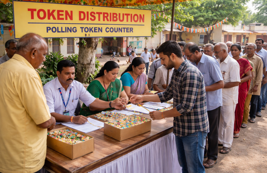 पुणे चुनाव: मतदान बूथों पर आख़िरी घंटे के भारी भीड़ को संभालने के लिए टोकन सिस्टम लागू