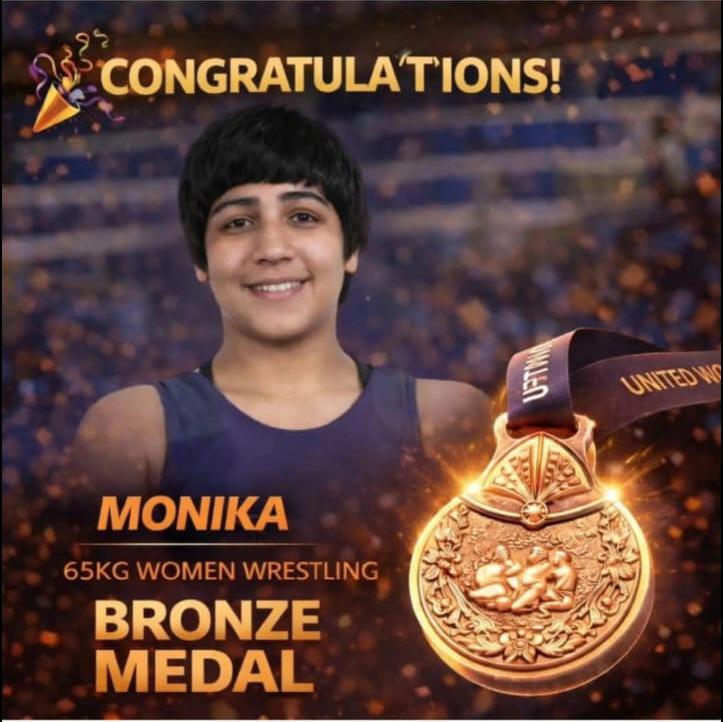 भादरा की मोनिका श्योराण ने एशियाई कुश्ती में जीता कांस्य पदक, दक्षिण कोरिया को 9-0 से हराया