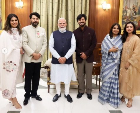 पद्म भूषण से सम्मानित हुए ममूटी; बेटे दुलकर सलमान ने पीएम मोदी संग फैमिली तस्वीरें साझा कर कहा- “हमारे परिवार के लिए अविस्मरणीय दिन”