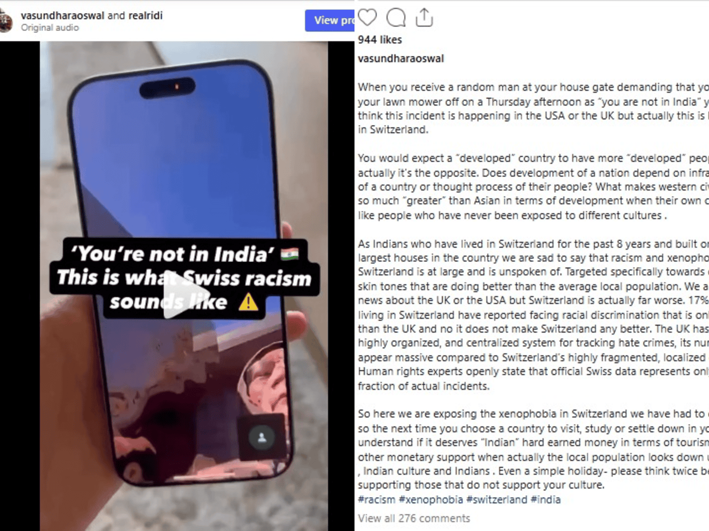 स्विट्जरलैंड में भारतीय मूल की उद्योगपति वसुंधरा ओसवाल ने लगाया नस्लभेद का आरोप, वीडियो शेयर कर कहा- ‘आप भारत में नहीं हैं’